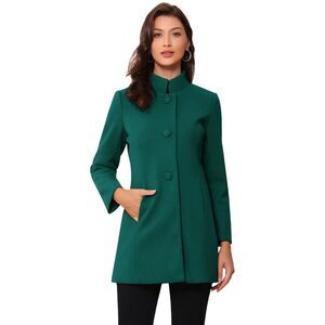 Winter Overcoat Mid-thigh Stand Collar Single Breasted Long Coat Turquoise